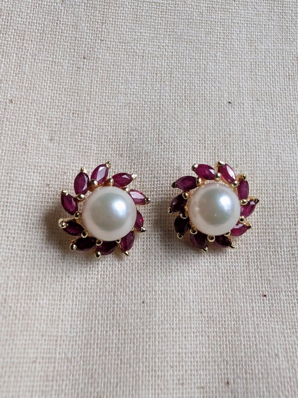 Vintage pearl and garnet stud earrings